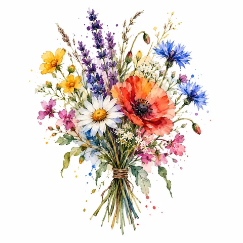 Watercolor tattoo style example: a bouquet of wildflowers